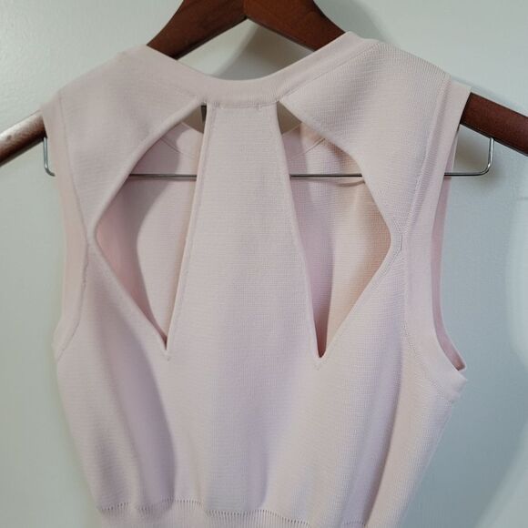 Asos Pale Pink Rib Knit Back Cutout Faux Wrap Dress Size 6 - Picture 5 of 9